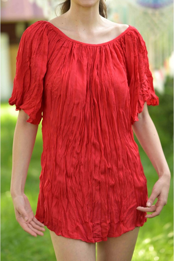 BÜRÜMCÜK KISA KOL BLUZ - KIRMIZI